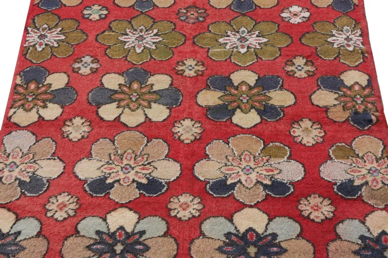 1960s Vintage Art Deco Rug in a Red Blue Floral Medallion Pattern by ...