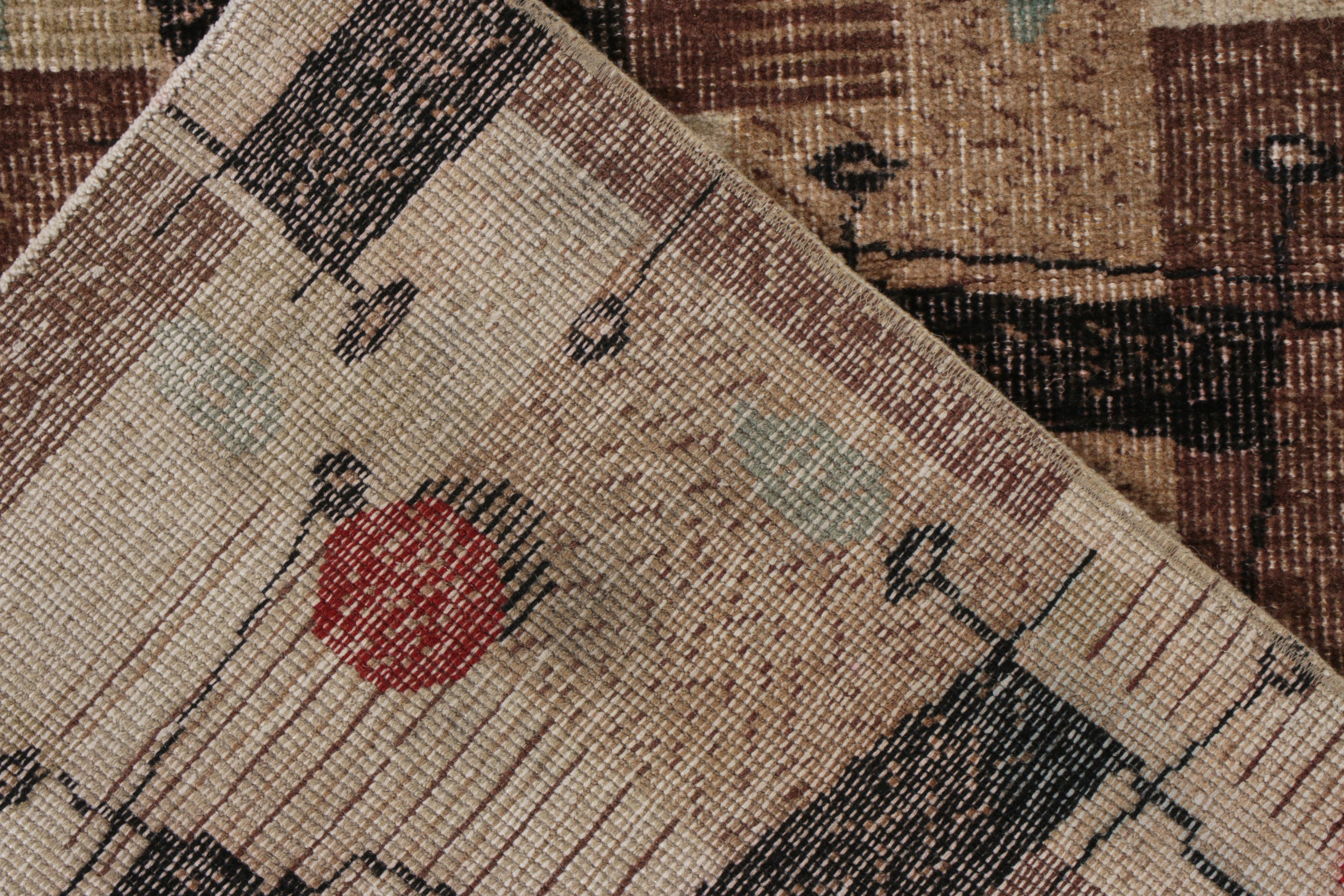 Art déco-Teppich aus den 1960er Jahren mit geometrischem Muster in Beige-Braun-Schwarz von Teppich & Kelim im Zustand „Gut“ im Angebot in Long Island City, NY