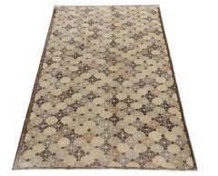 1960s Vintage Art Deco Rug in Beige-Brown, Bright Floral Patterns by Rug & Kilim