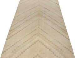 1960s Vintage Art Deco Rug in Beige-Brown, Green Chevron Pattern by Rug & Kilim