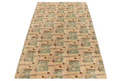 1960s Vintage Art Deco Rug in Beige, Green and Geometric Patterns by Rug & Kilim