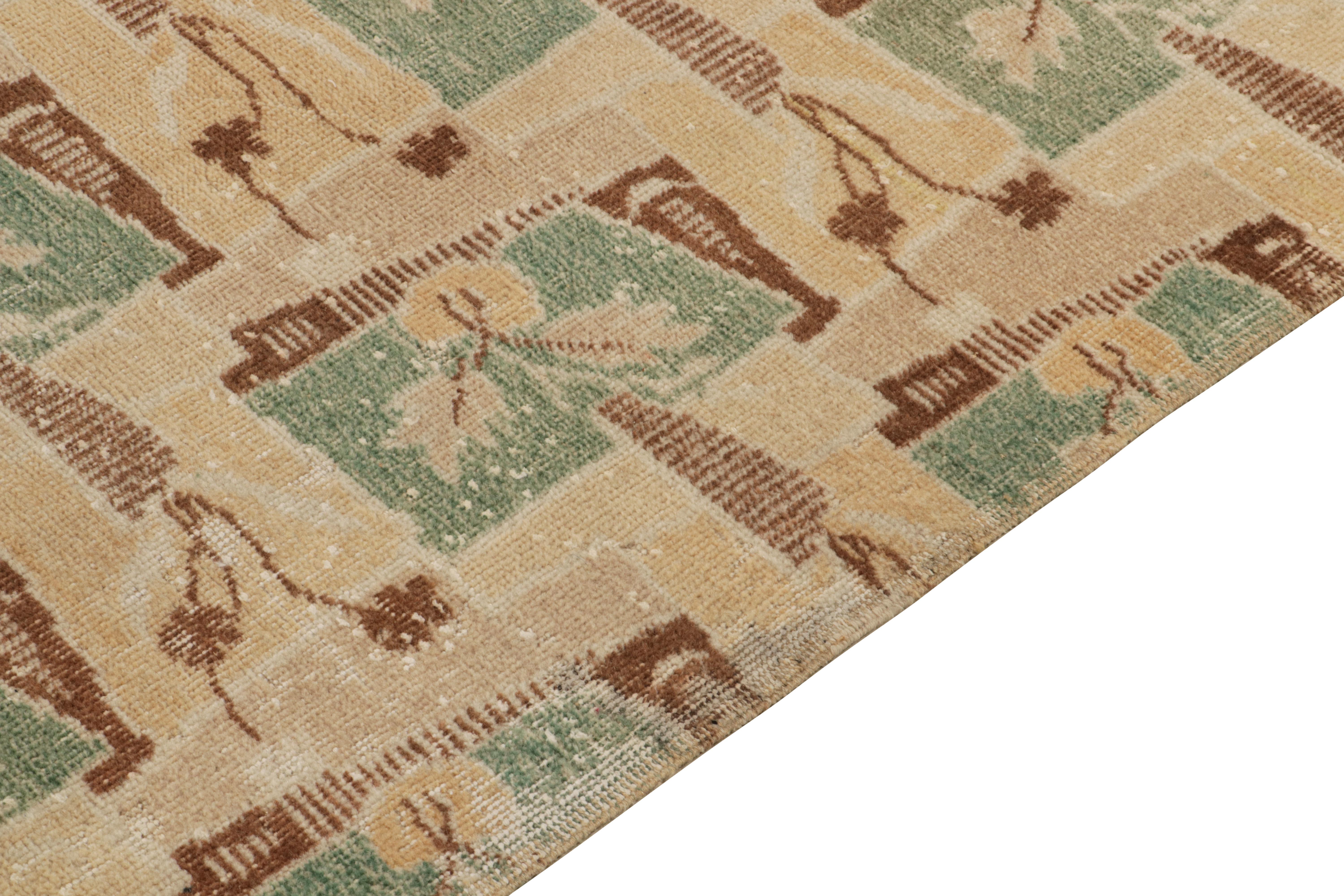 Vintage-Art-déco-Teppich aus den 1960er Jahren in Beige, Grün und geometrischen Mustern von Teppich & Kelim (Türkisch) im Angebot