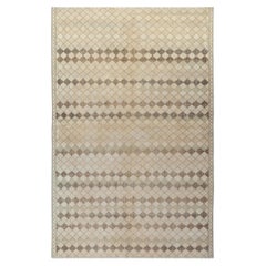 1960s Retro Art Deco Rug in Beige-Brown Lattice Diamond Pattern by Rug & Kilim