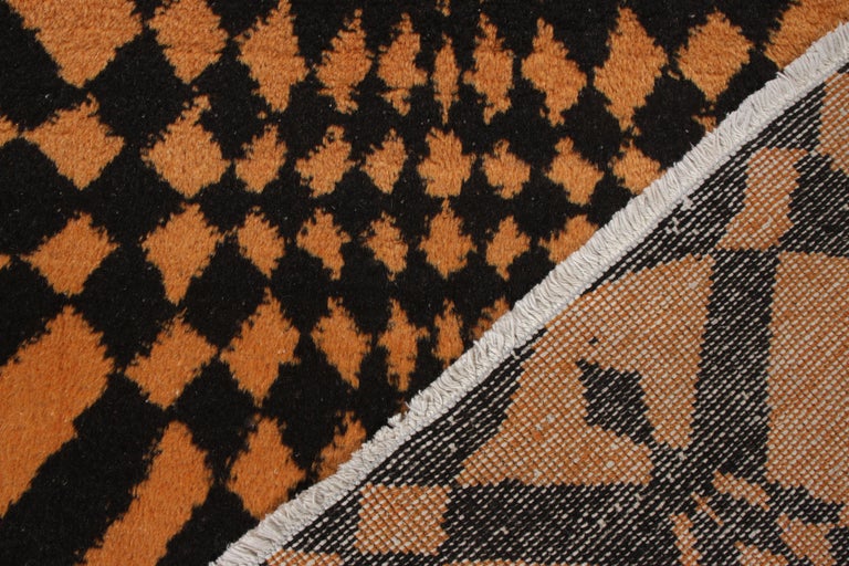 1960s Vintage Art Deco Rug in Black and Orange Geometric Pattern by Rug & Kilim In Good Condition For Sale In Long Island City, NY