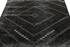 Tapis Art Déco vintage des années 1960 à motif géométrique noir et gris par Rug & Kilim