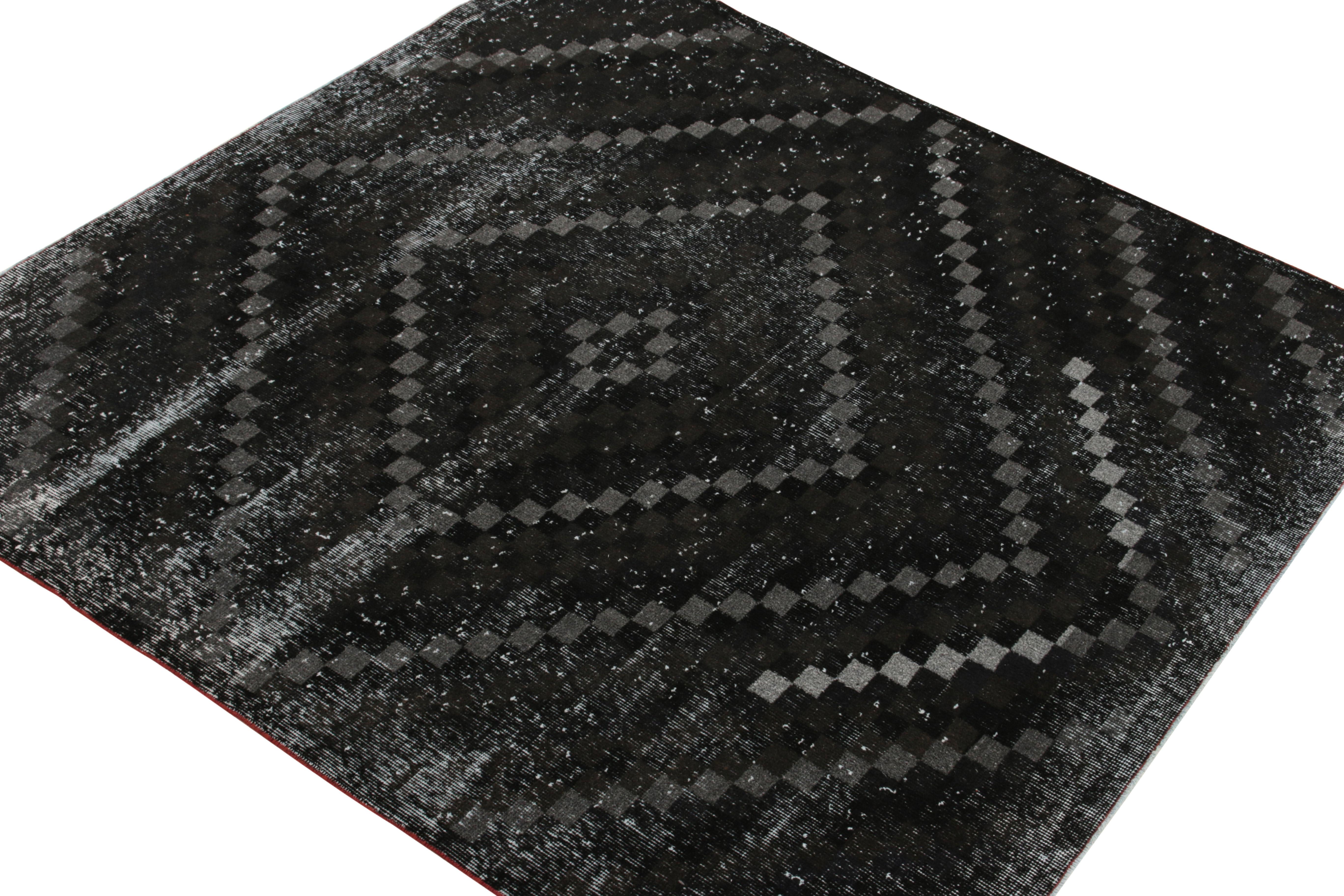 Vintage-Art-déco-Teppich aus den 1960er Jahren mit geometrischem Muster in Schwarz und Grau von Teppich & Kelim (Art déco) im Angebot