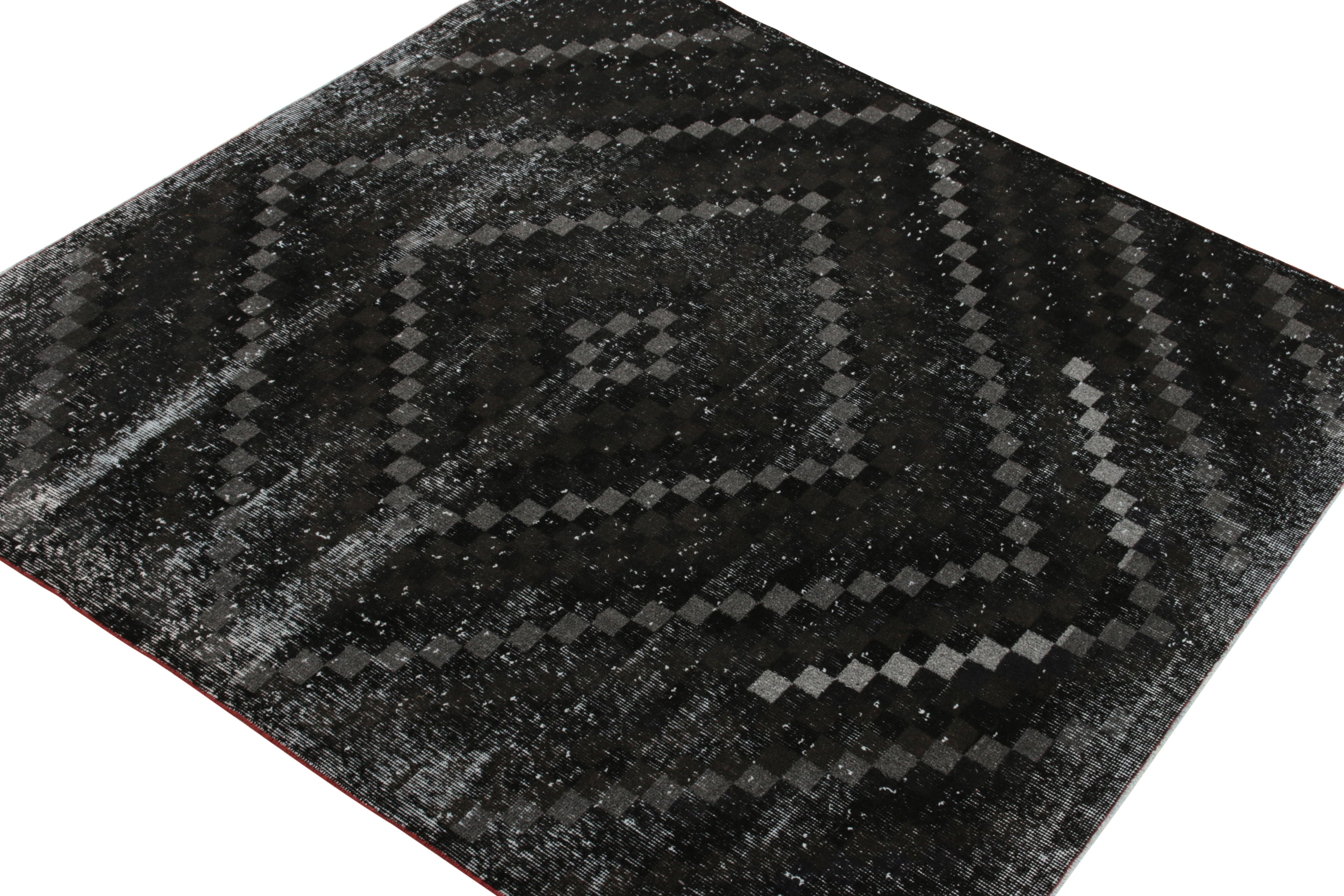 Turkish 1960s Vintage Art Deco Rug in Black & Gray Geometric Pattern by Rug & Kilim For Sale