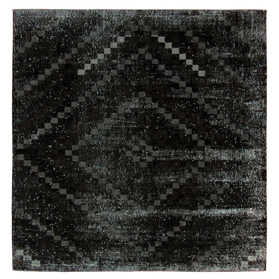 1960s Vintage Art Deco Rug in Black and Gray Geometric Pattern by Rug ...