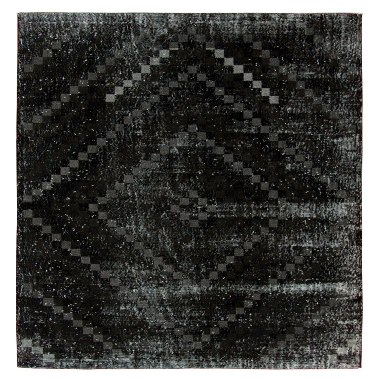 1960s Vintage Art Deco Rug in Black and Gray Geometric Pattern by Rug ...