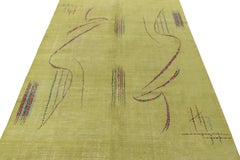 1960s Vintage Art Deco Rug in Distressed Green Geometric pattern by Rug & Kilim