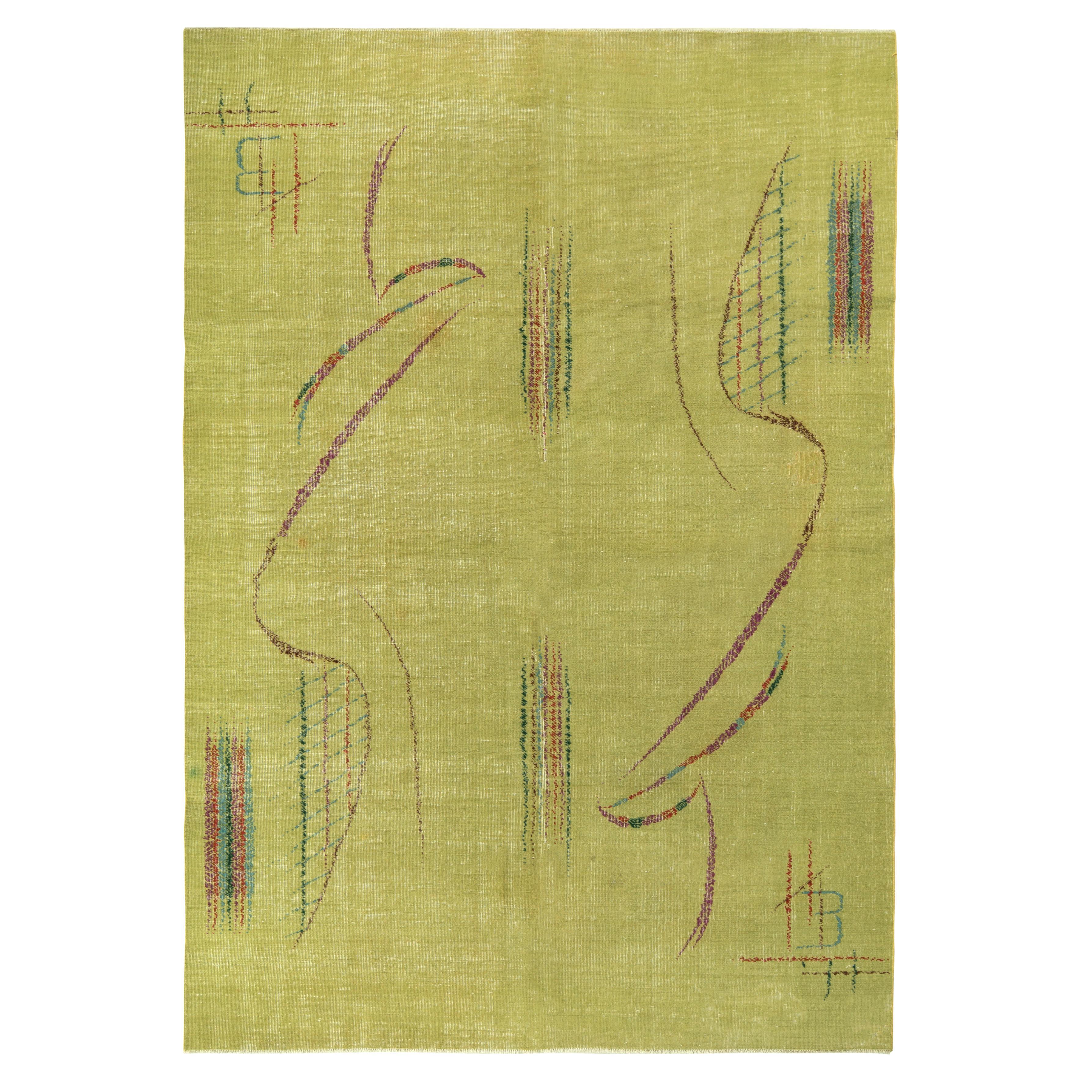 Tapis Art Déco vintage des années 1960 en motif géométrique vert vieilli de Rug & Kilim