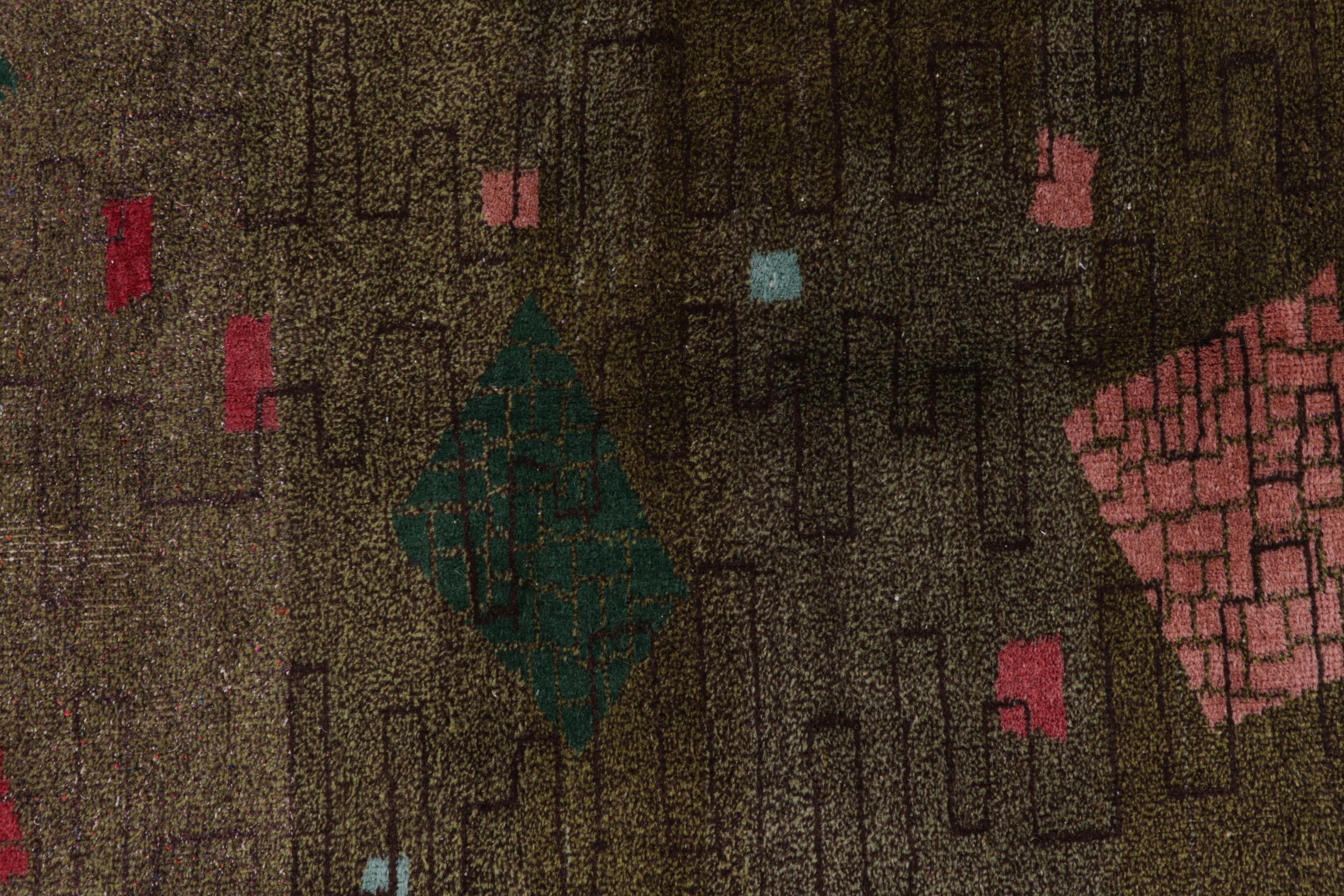 Turkish 1960s Vintage Art Deco Rug in Green and Blue Geometric Pattern by Rug & Kilim For Sale