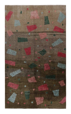 1960s Vintage Art Deco Rug in Green and Blue Geometric Pattern by Rug & Kilim
