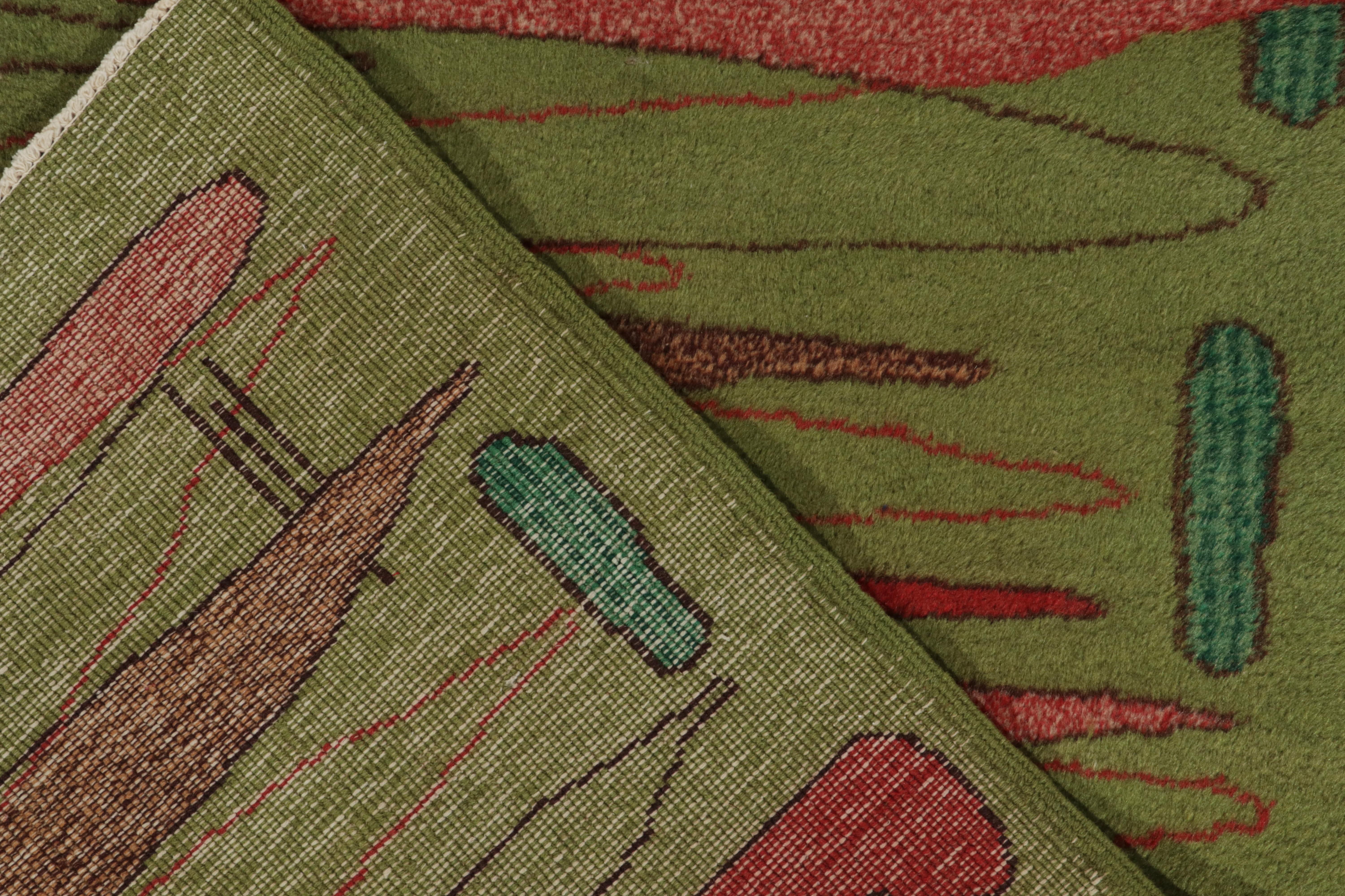 1960er Vintage Art Deco Teppich in Grün, Rosa, Braun Ovular Muster von Rug & Kilim im Zustand „Gut“ im Angebot in Long Island City, NY