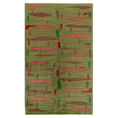 Tapis Art Déco vintage des années 1960 à motif ovale vert, rose et marron par Rug & Kilim
