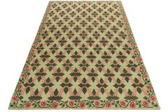 1960s Vintage Art Deco Rug in Green, Pink-Red Floral Pattern by Rug & Kilim