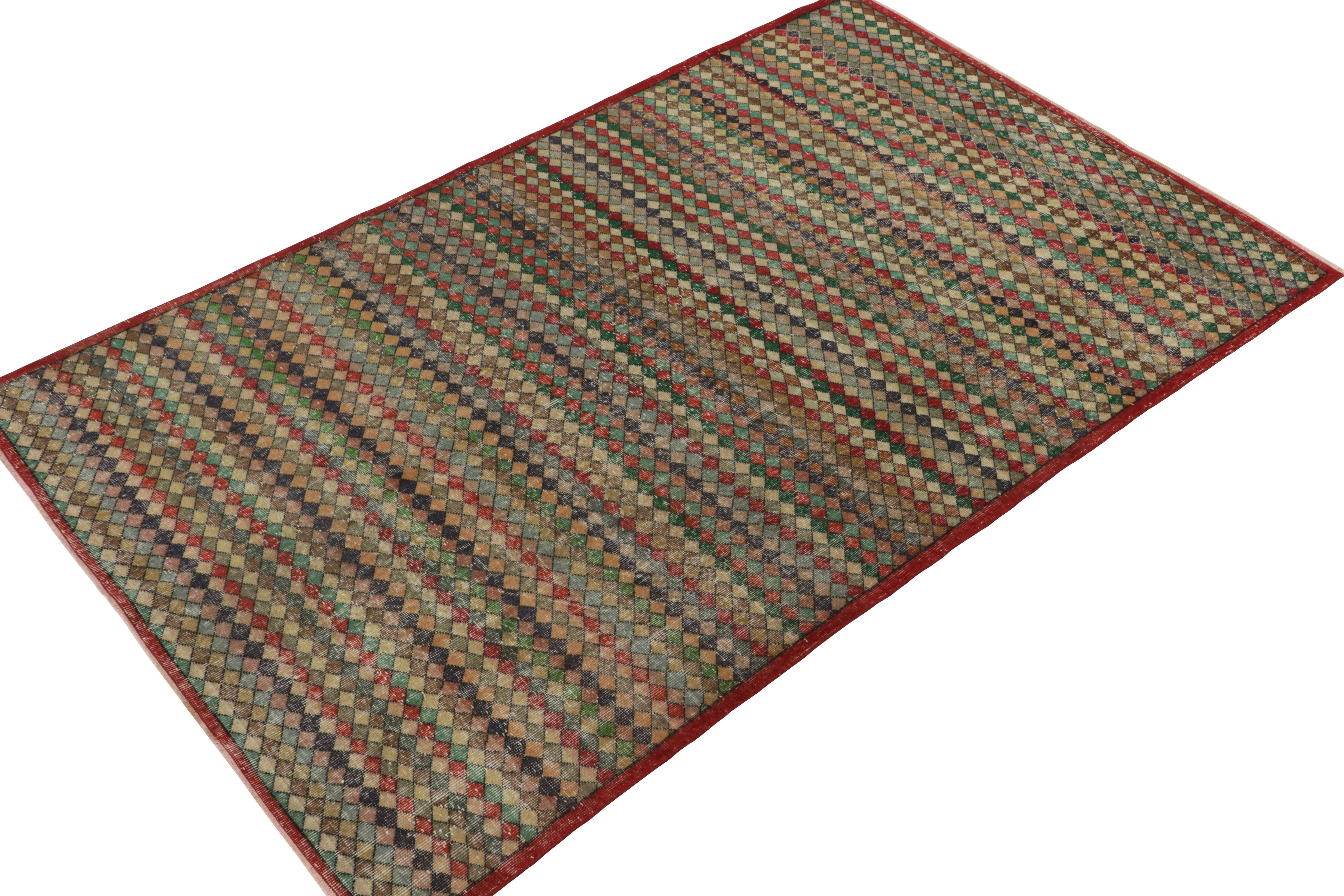 Mid-Century Modern 1960s Vintage Art Deco Rug in Multicolor and Geometric Patterns by Rug & Kilim For Sale