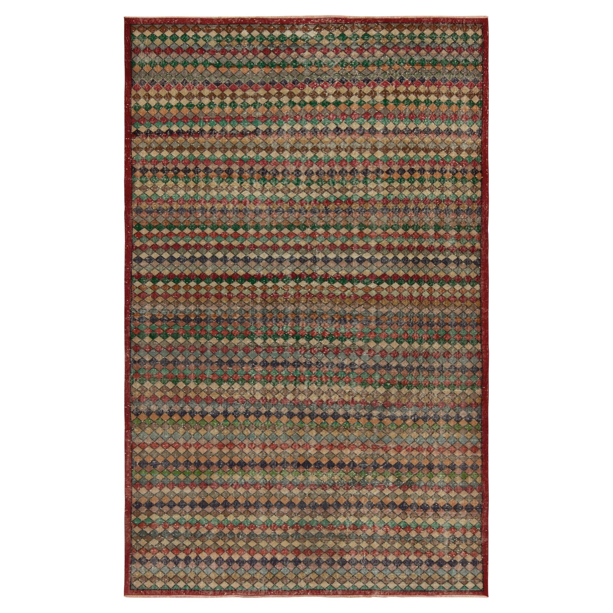 1960s Vintage Art Deco Rug in Multicolor and Geometric Patterns by Rug & Kilim For Sale