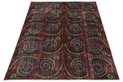 1960er Jahre Vintage Art Deco Teppich in Rot Blau & Grün mit geometrischem Muster, von Teppich & Kelim