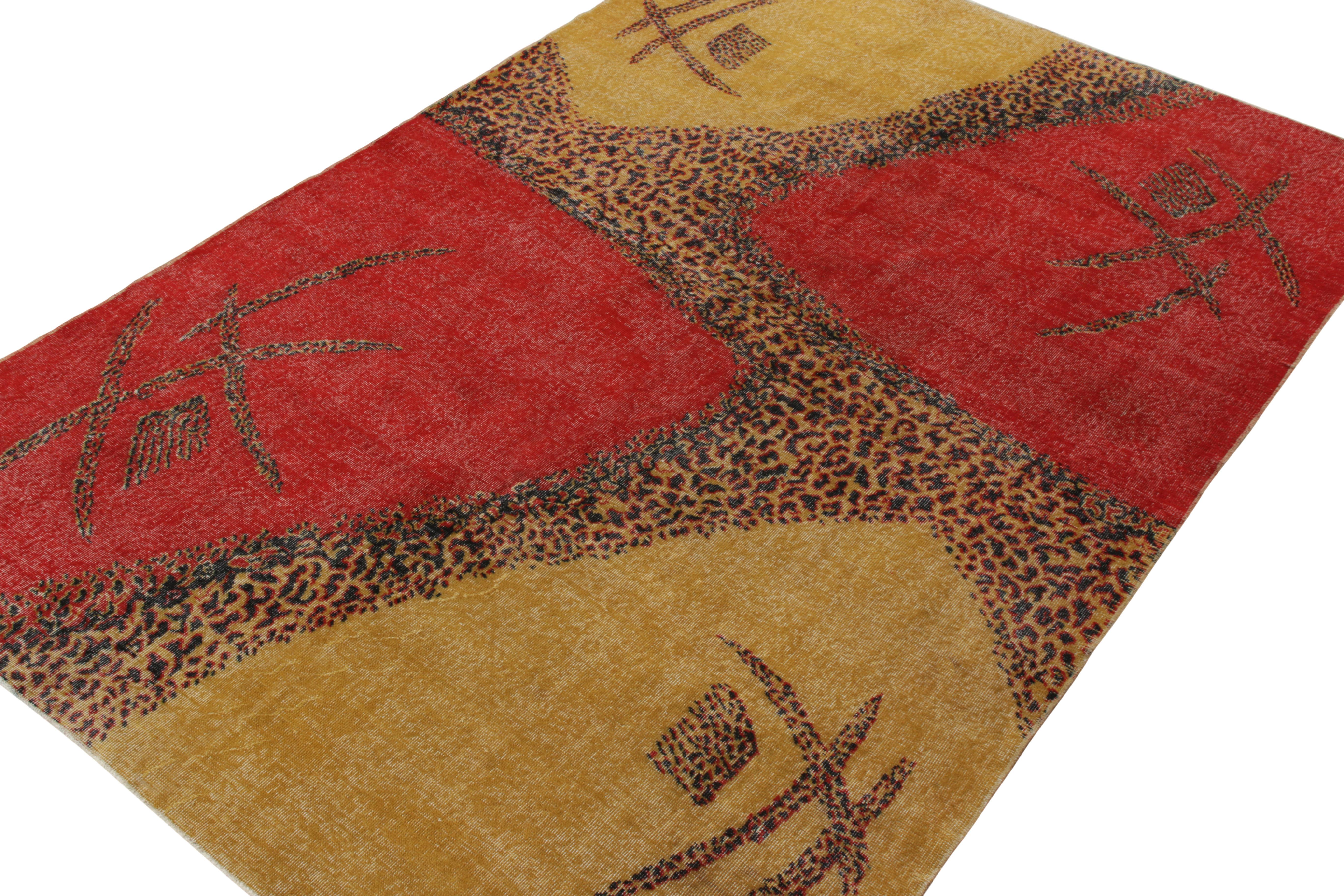 Turkish 1960s Vintage Art Deco Rug in Red, Gold-Yellow Geometric Pattern by Rug & Kilim For Sale