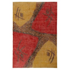 Tapis Art Déco vintage des années 1960 en rouge, motif géométrique or-jaune par Rug & Kilim