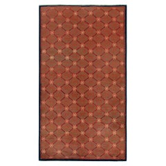 Art-déco-Teppich aus den 1960er Jahren mit roten, grünen Mustern und blauer Bordüre von Teppich & Kelim