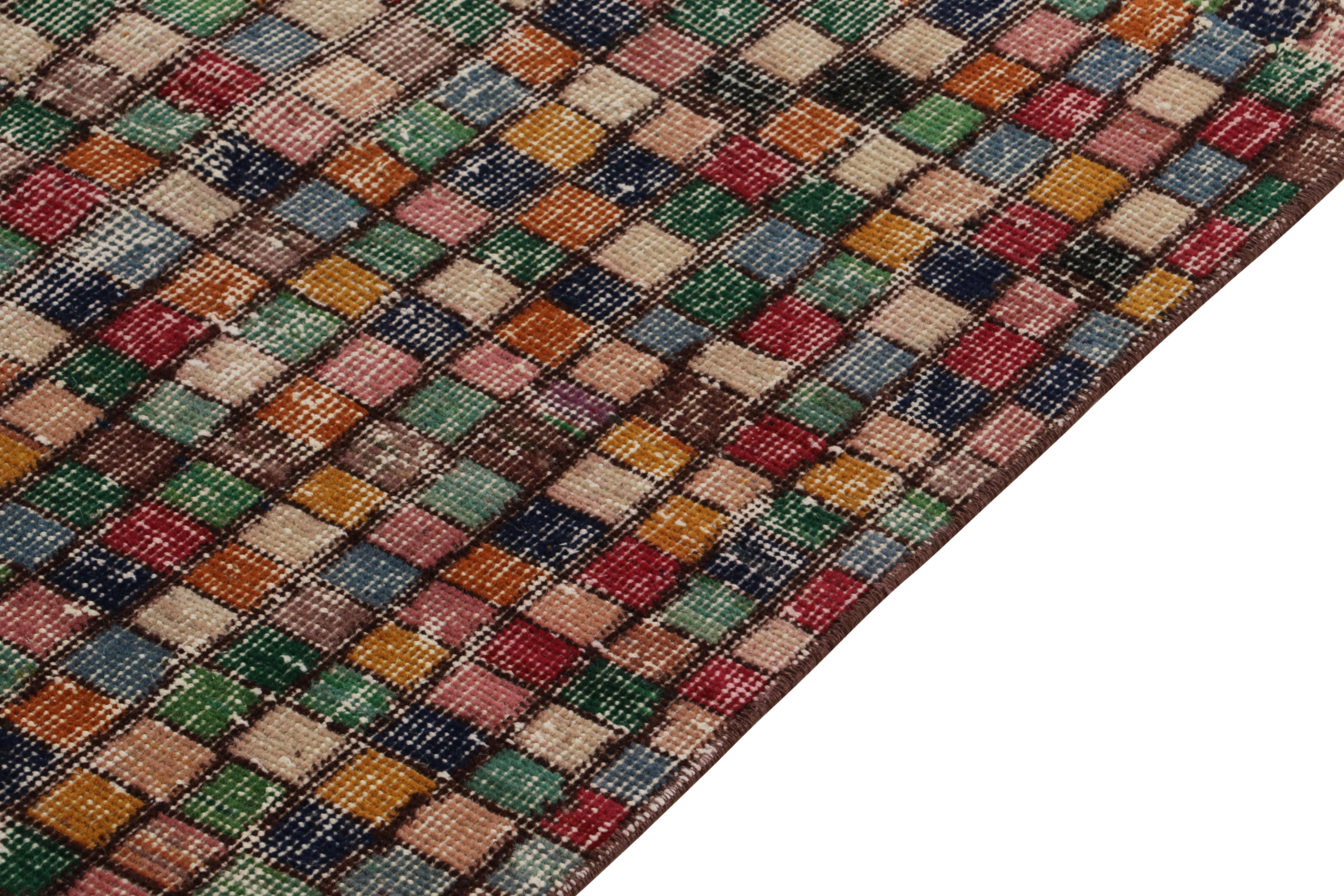 1960s Vintage Art Deco Runner in Multicolor Geometric Pattern by Rug & Kilim In Good Condition For Sale In Long Island City, NY
