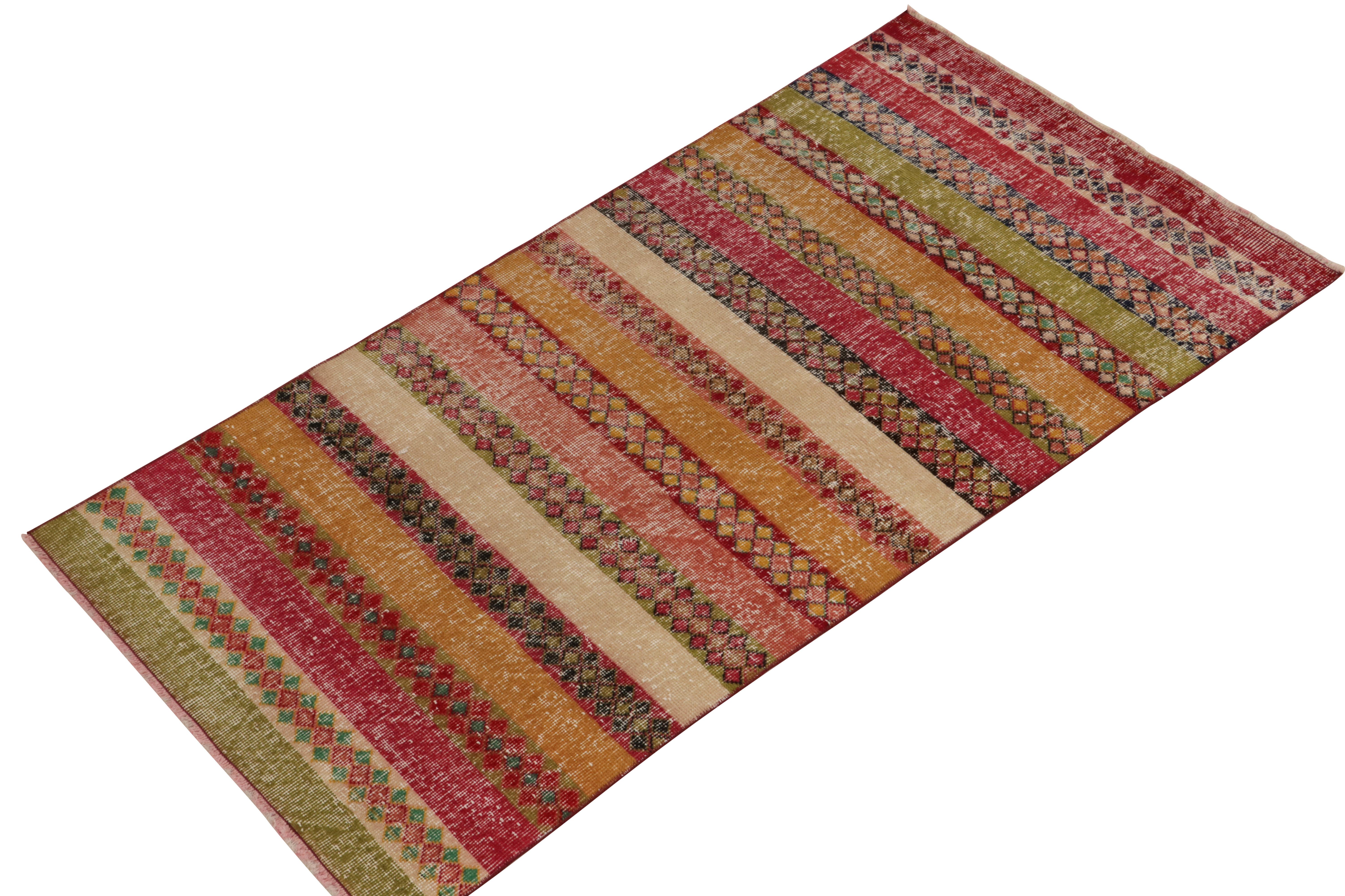 Turkish 1960s Vintage Art Deco Runner in Multicolor Stripes and Patterns by Rug & Kilim For Sale