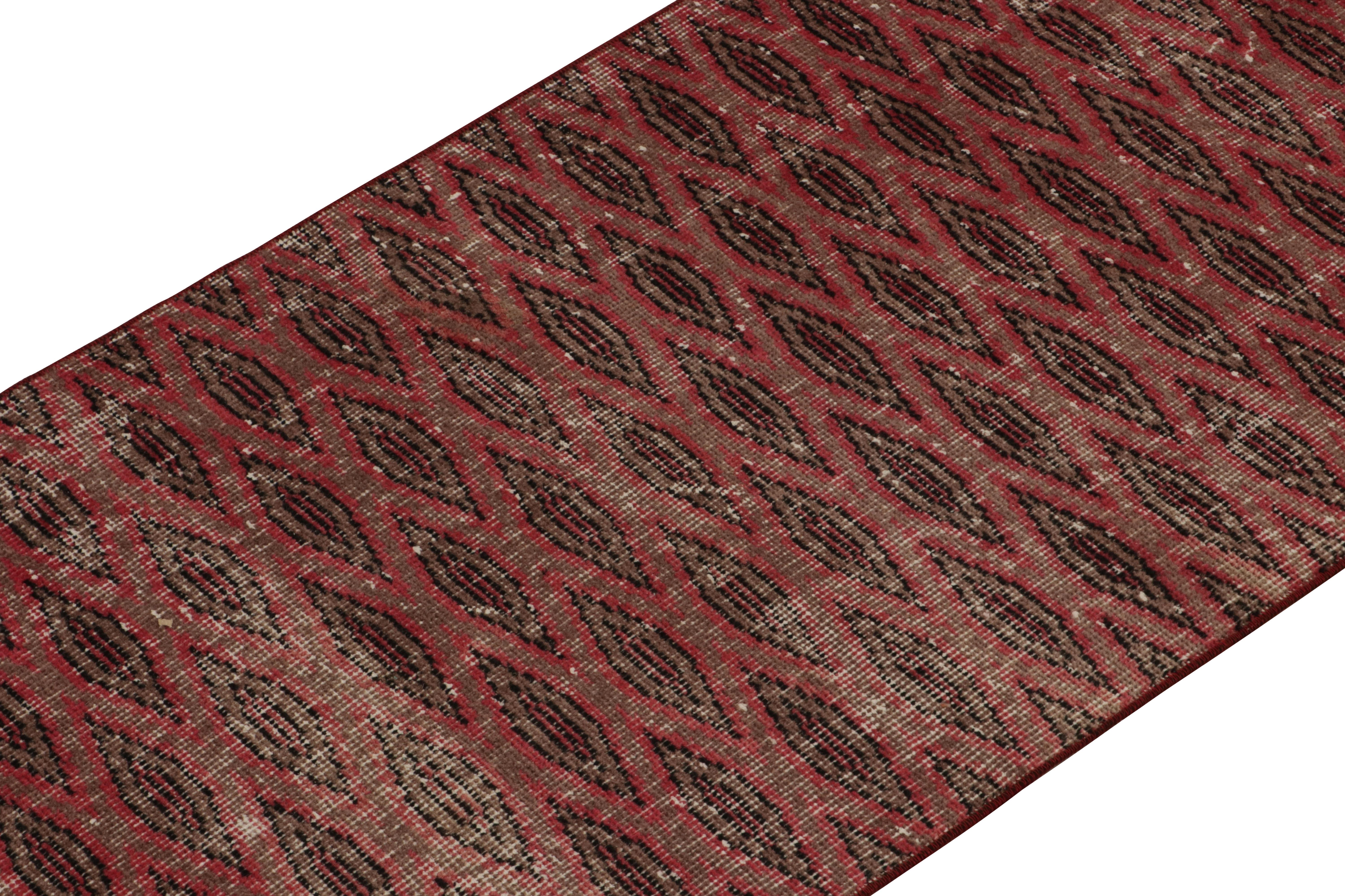 Hand-Knotted 1960s Vintage Art Deco Runner in Red and Brown Geometric Pattern, by Rug & Kilim For Sale