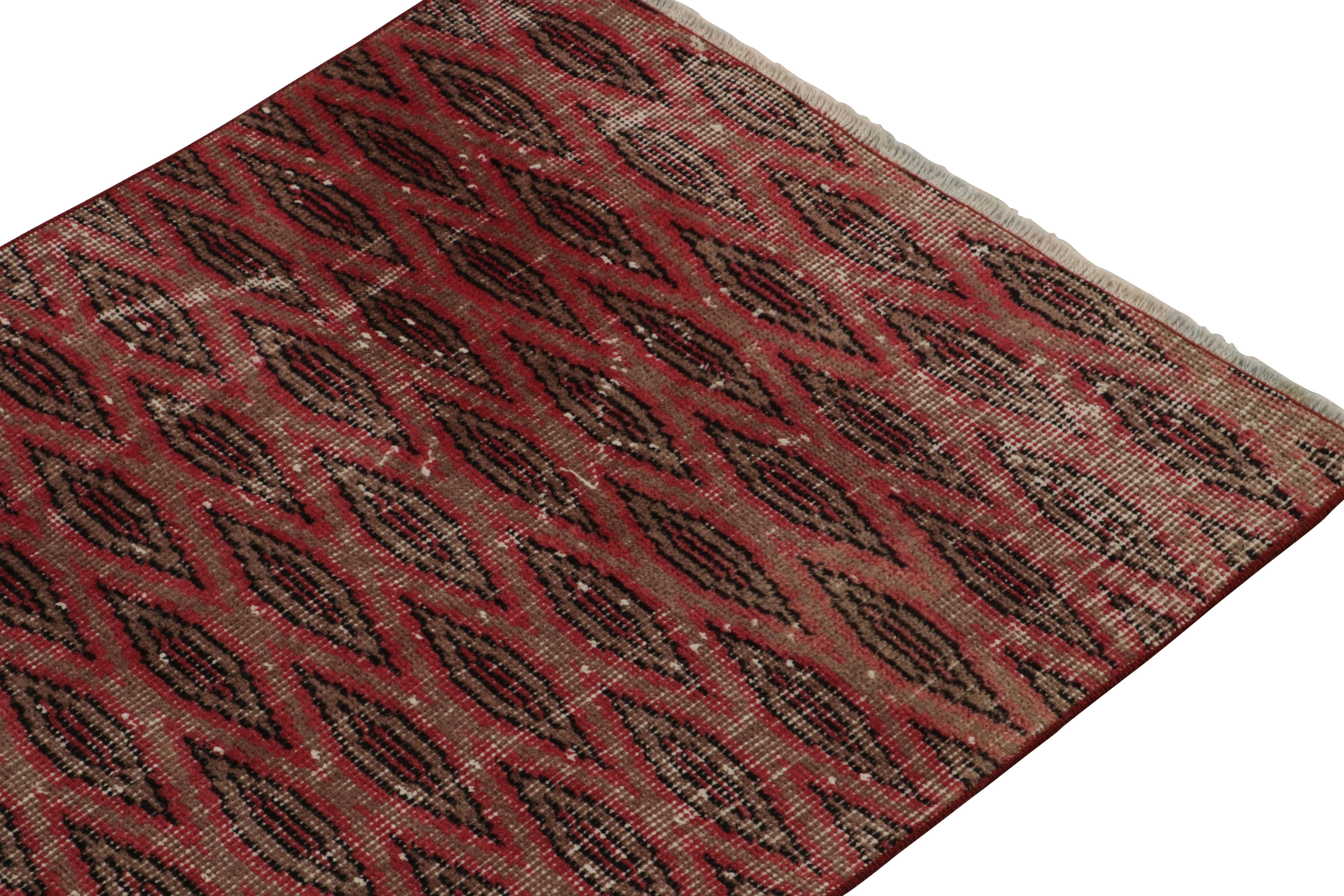 Mid-20th Century 1960s Vintage Art Deco Runner in Red and Brown Geometric Pattern, by Rug & Kilim For Sale