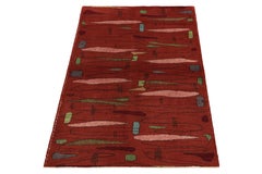 1960s Vintage Art Deco Runner in Red, Pink and Geometric Patterns by Rug & Kilim