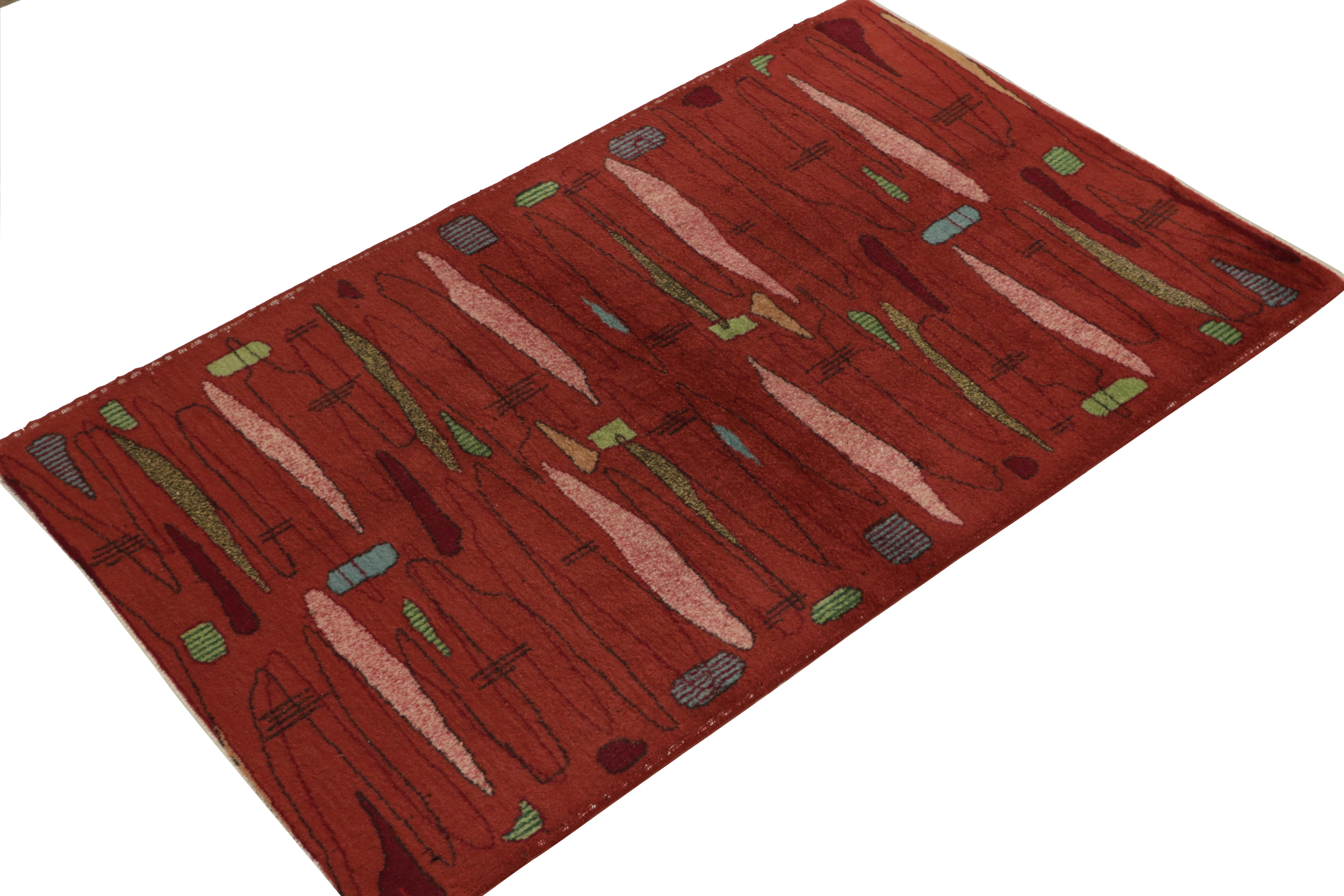 Turkish 1960s Vintage Art Deco Runner in Red, Pink and Geometric Patterns by Rug & Kilim For Sale