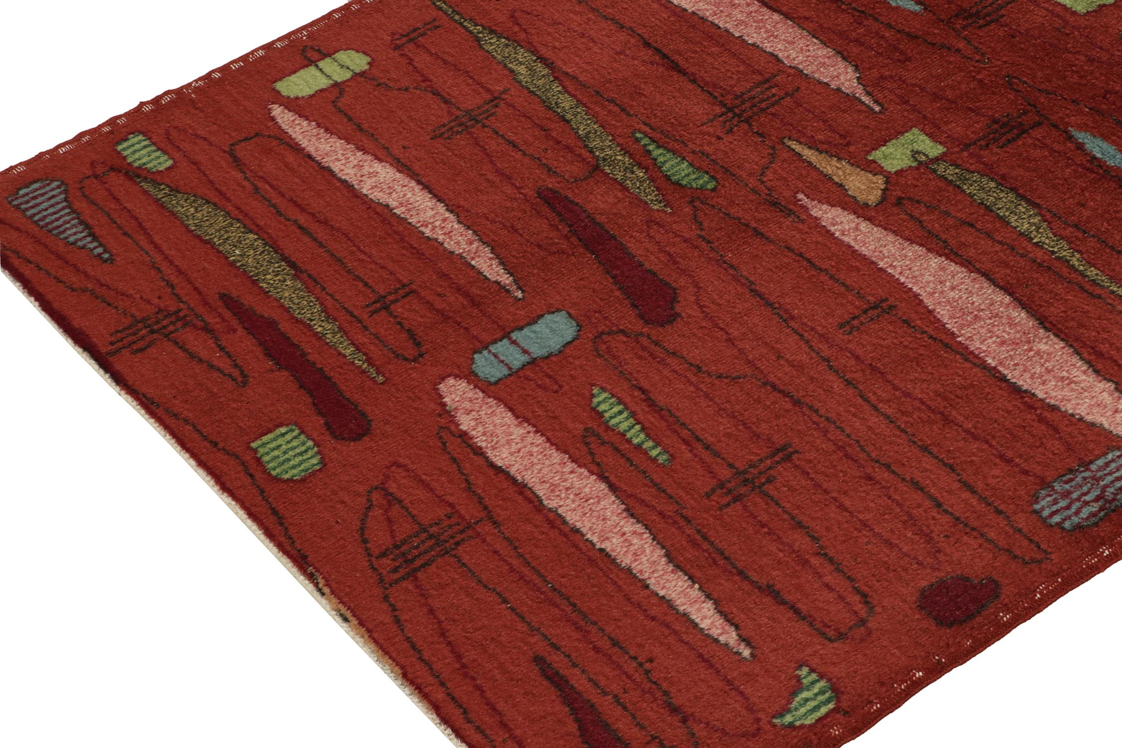 Vintage-Art-déco-Läufer aus den 1960er Jahren mit roten, rosa und geometrischen Mustern von Teppich & Kelim (Handgeknüpft) im Angebot