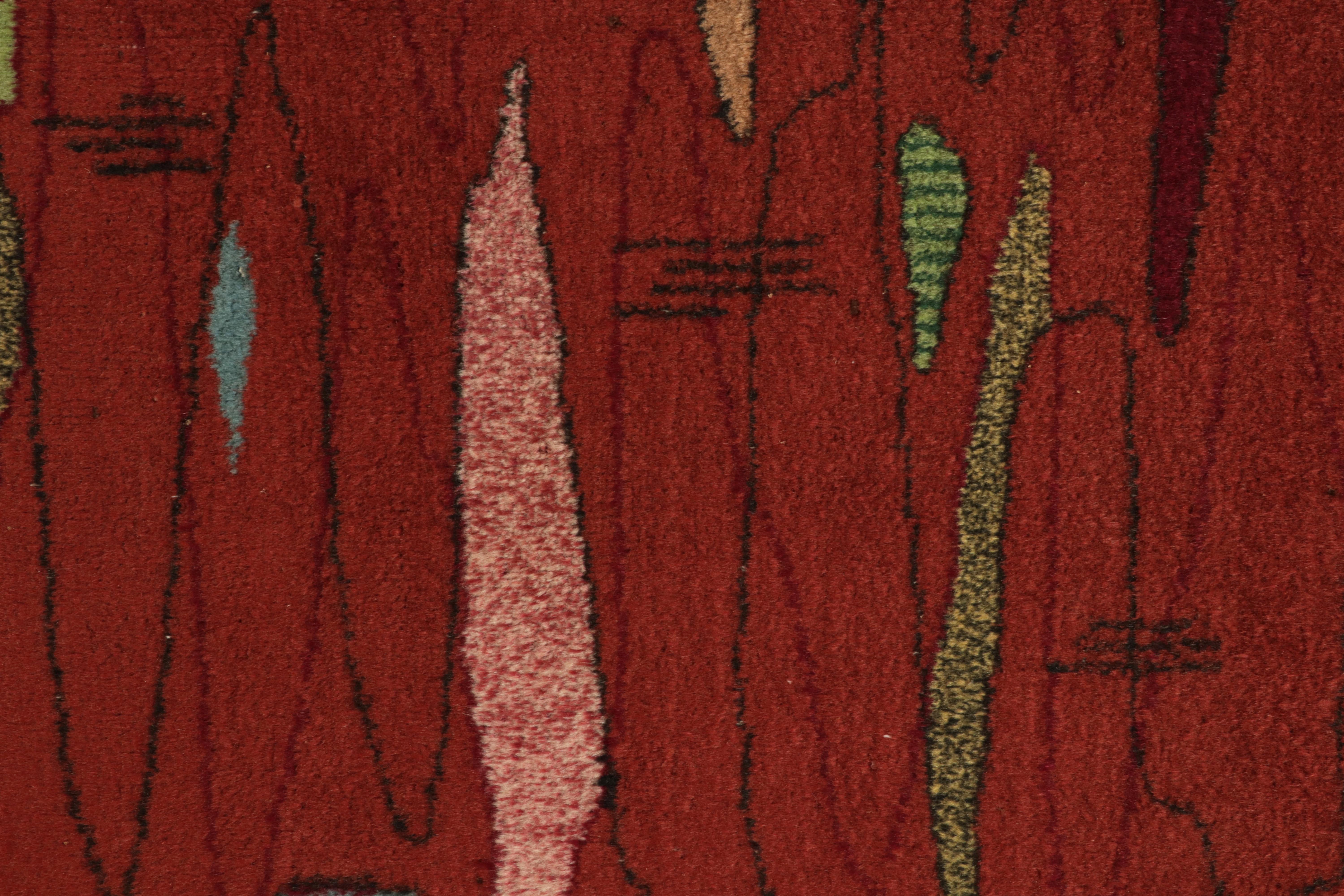 Vintage-Art-déco-Läufer aus den 1960er Jahren mit roten, rosa und geometrischen Mustern von Teppich & Kelim im Zustand „Gut“ im Angebot in Long Island City, NY