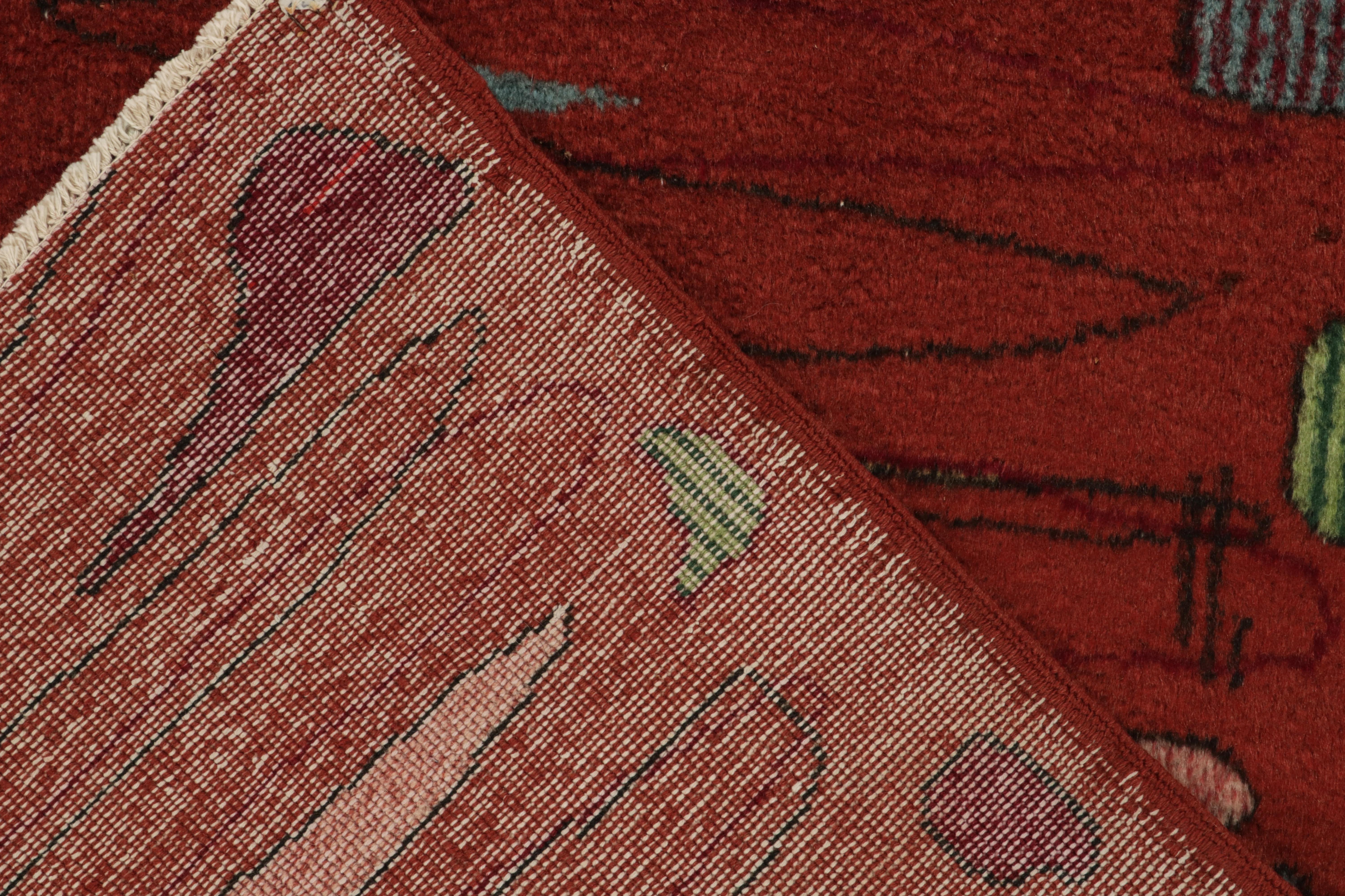 Vintage-Art-déco-Läufer aus den 1960er Jahren mit roten, rosa und geometrischen Mustern von Teppich & Kelim (Mitte des 20. Jahrhunderts) im Angebot