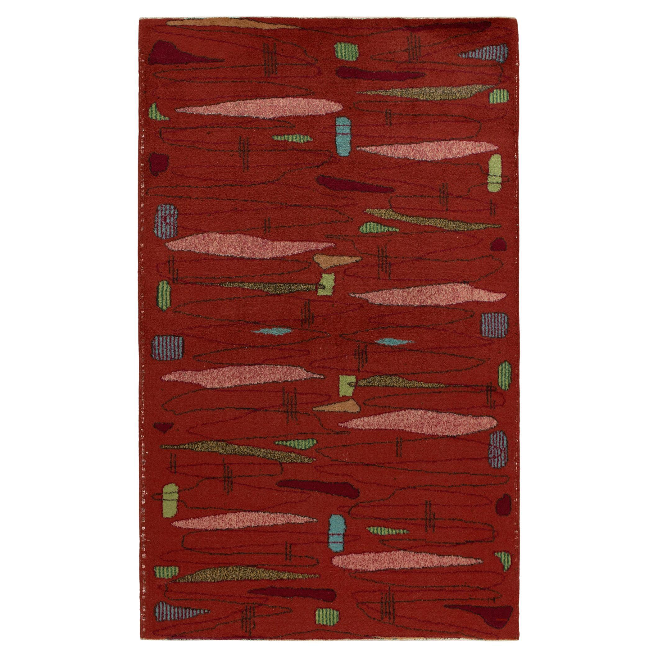 Vintage-Art-déco-Läufer aus den 1960er Jahren mit roten, rosa und geometrischen Mustern von Teppich & Kelim im Angebot