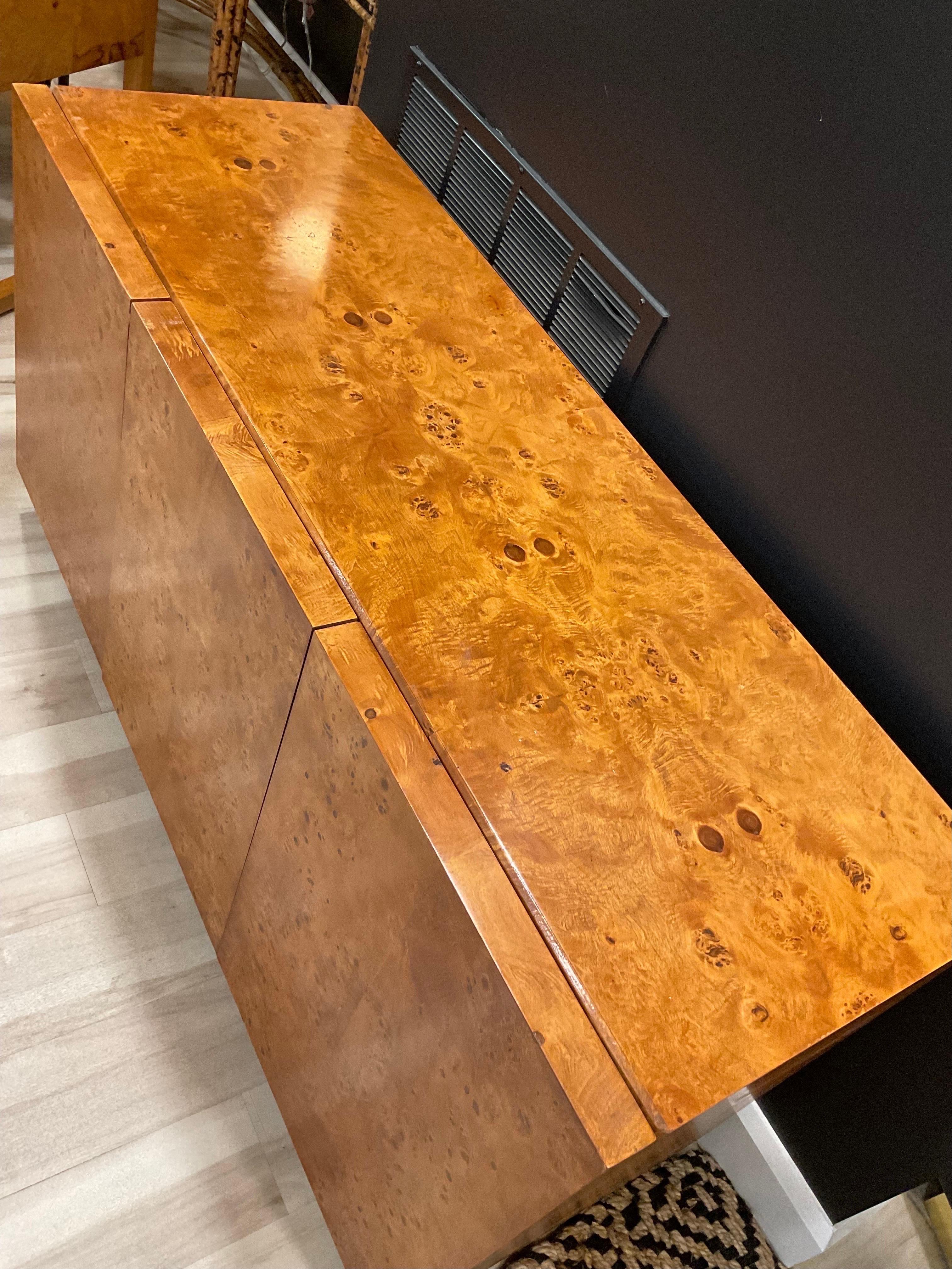 Late 20th Century 1960s Vintage Arthur Umanoff Burled Olivewood 3 Door Credenza For Sale