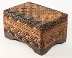 1960s Vintage Asian Large Hand Carved Wooden Humidor Footed Box