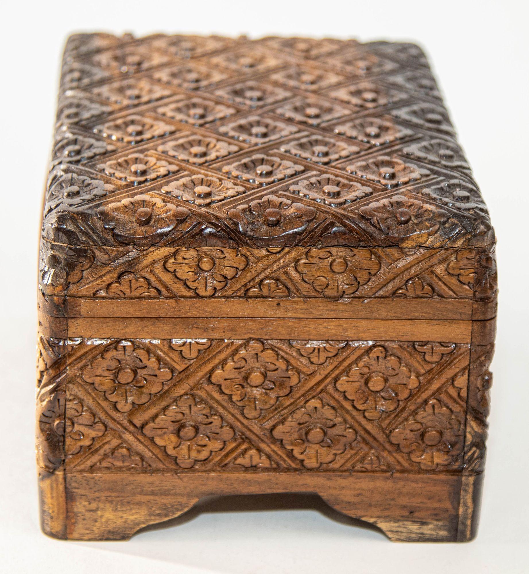 Hand-Carved 1960s Vintage Asian Large Hand Carved Wooden Humidor Footed Box For Sale