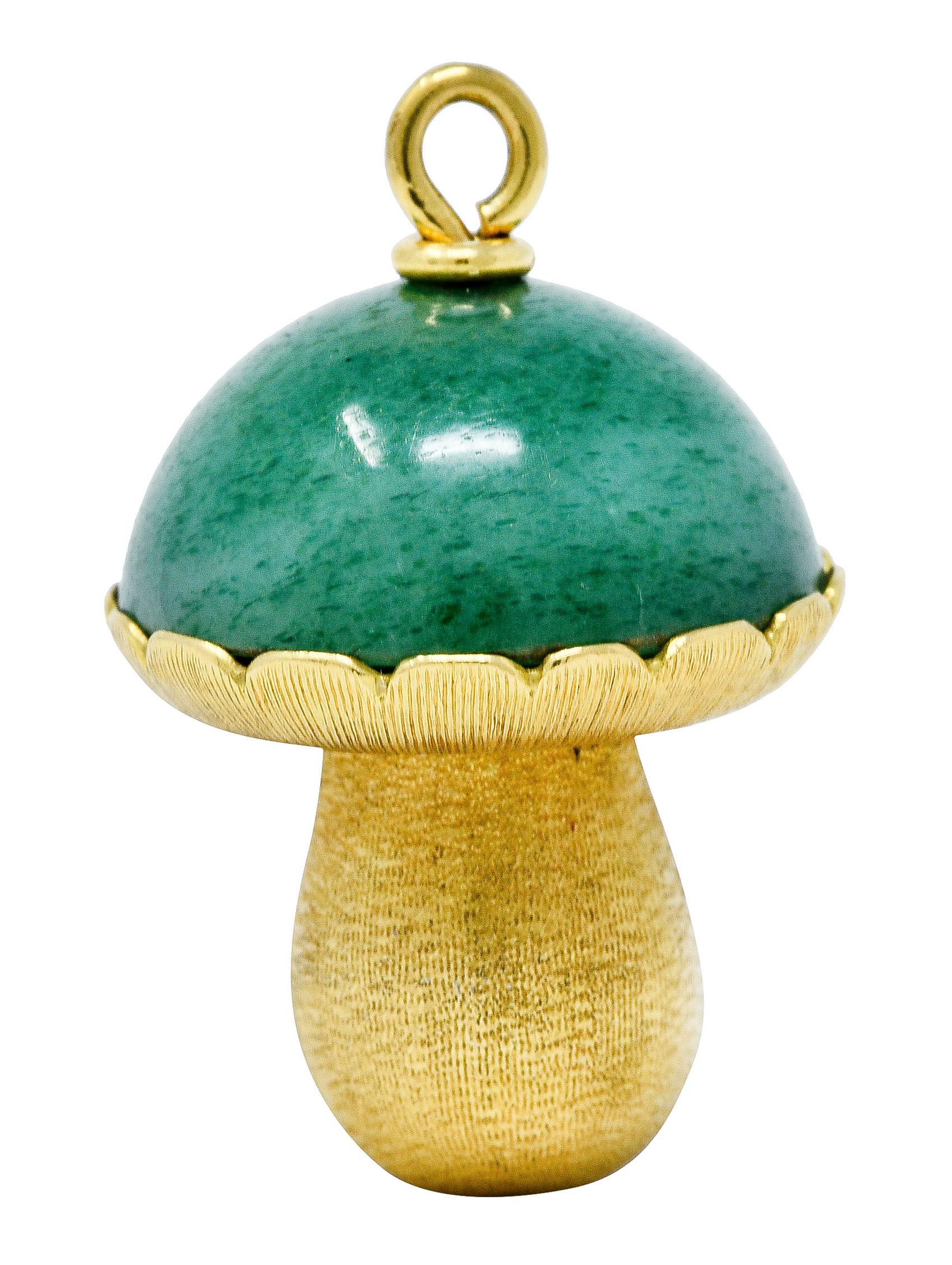 Contemporary 1960's Vintage Aventurine 18 Karat Gold Gnome & Mushroom Pendant Charm