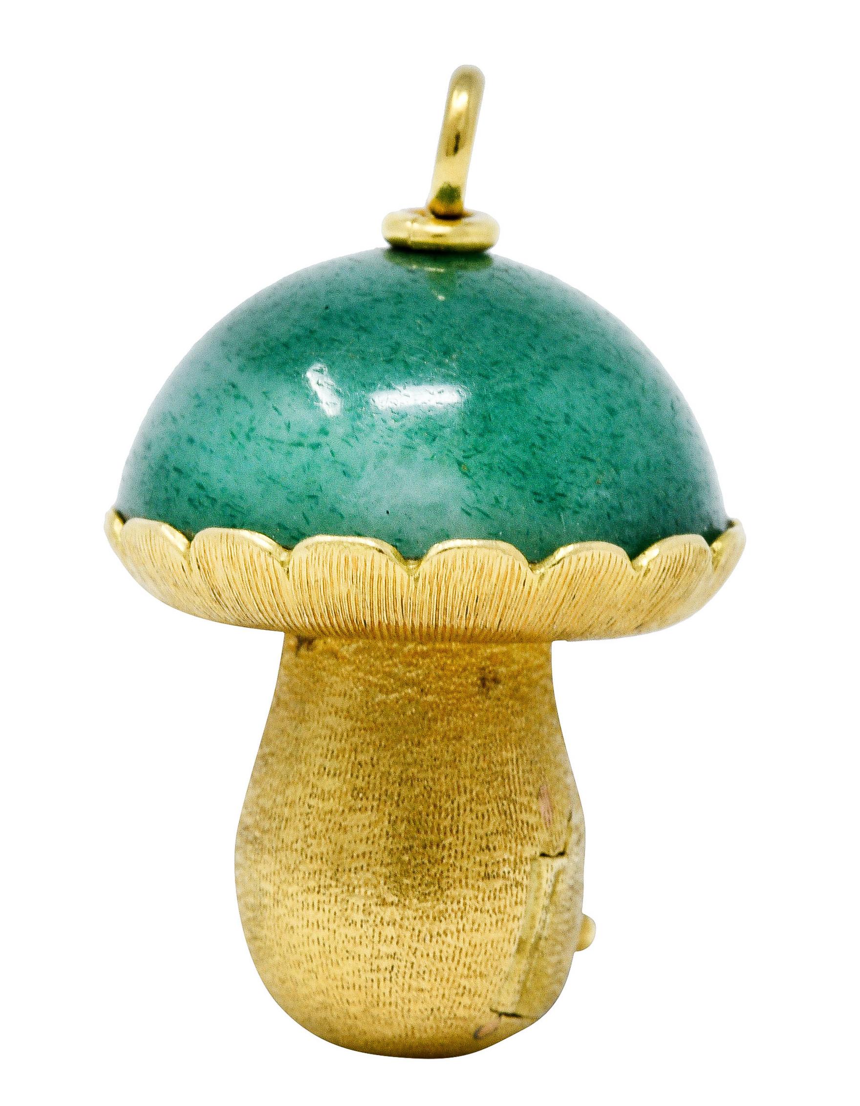 Cabochon 1960's Vintage Aventurine 18 Karat Gold Gnome & Mushroom Pendant Charm