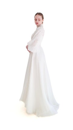 1960's Vintage Balloon Sleeve With Lace Wedding Gown