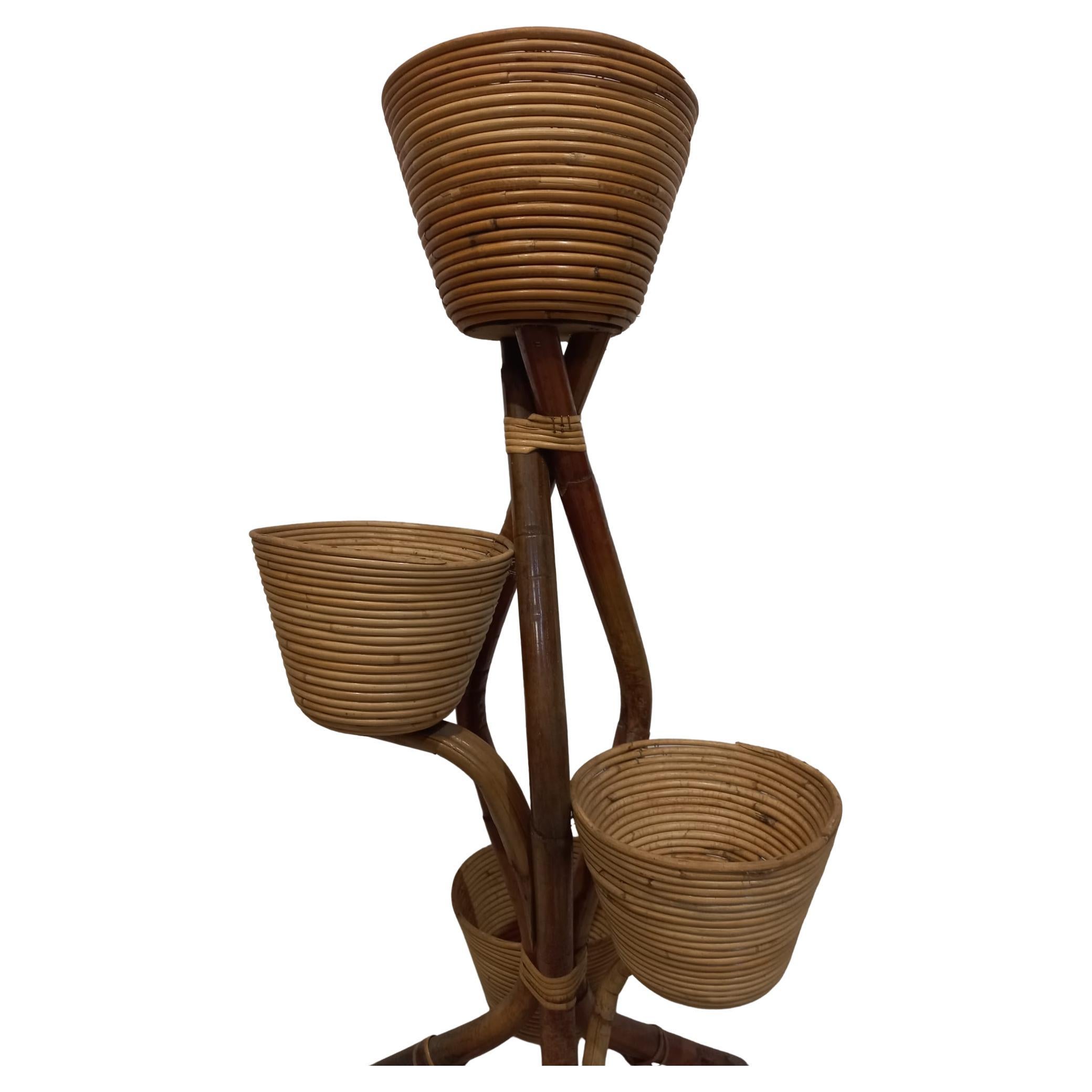 Other 1960s vintage bamboo and rattan flower stand from Italy For Sale
