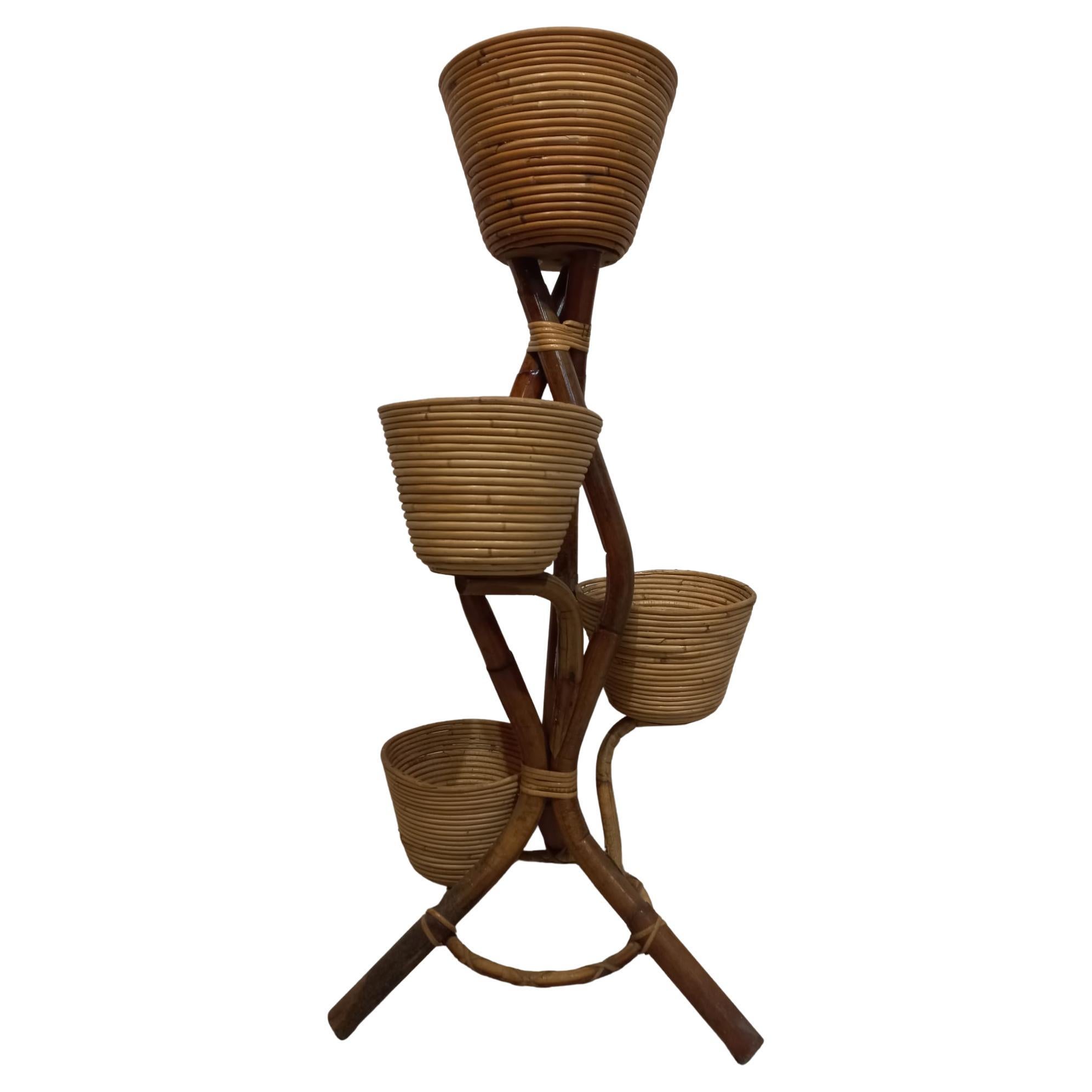 1960s vintage bamboo and rattan flower stand from Italy For Sale 1