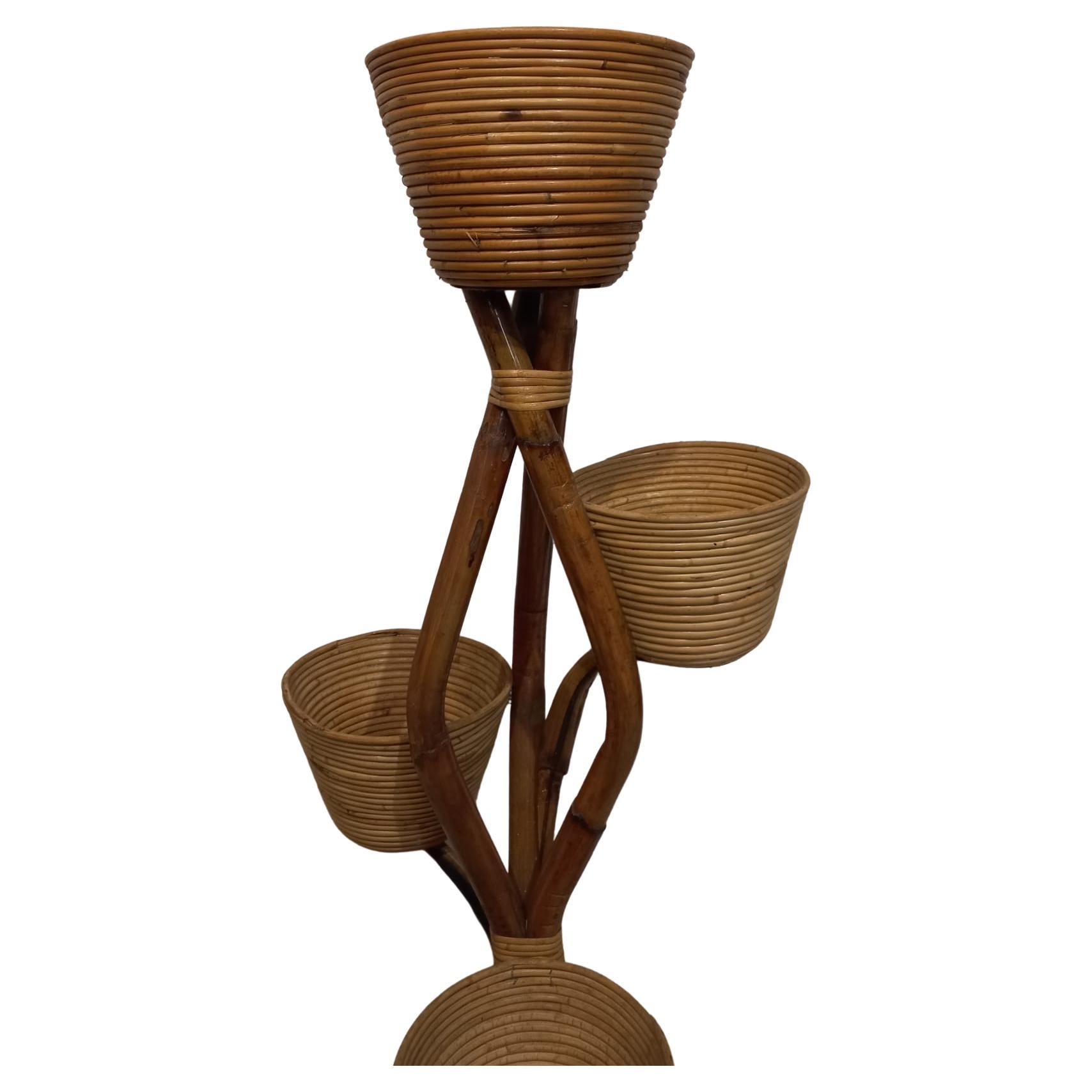 1960s vintage bamboo and rattan flower stand from Italy For Sale 2