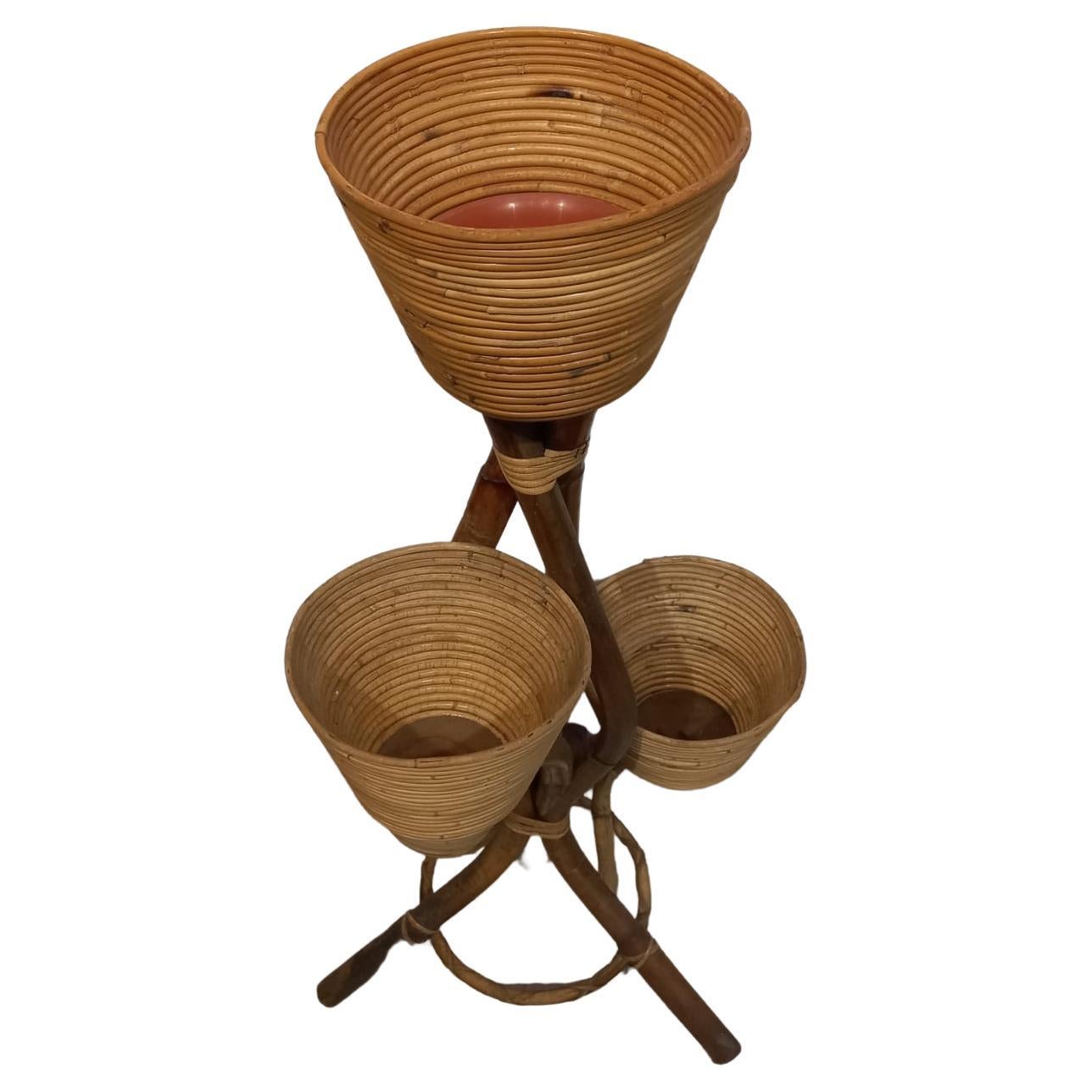 1960s vintage bamboo and rattan flower stand from Italy For Sale 3