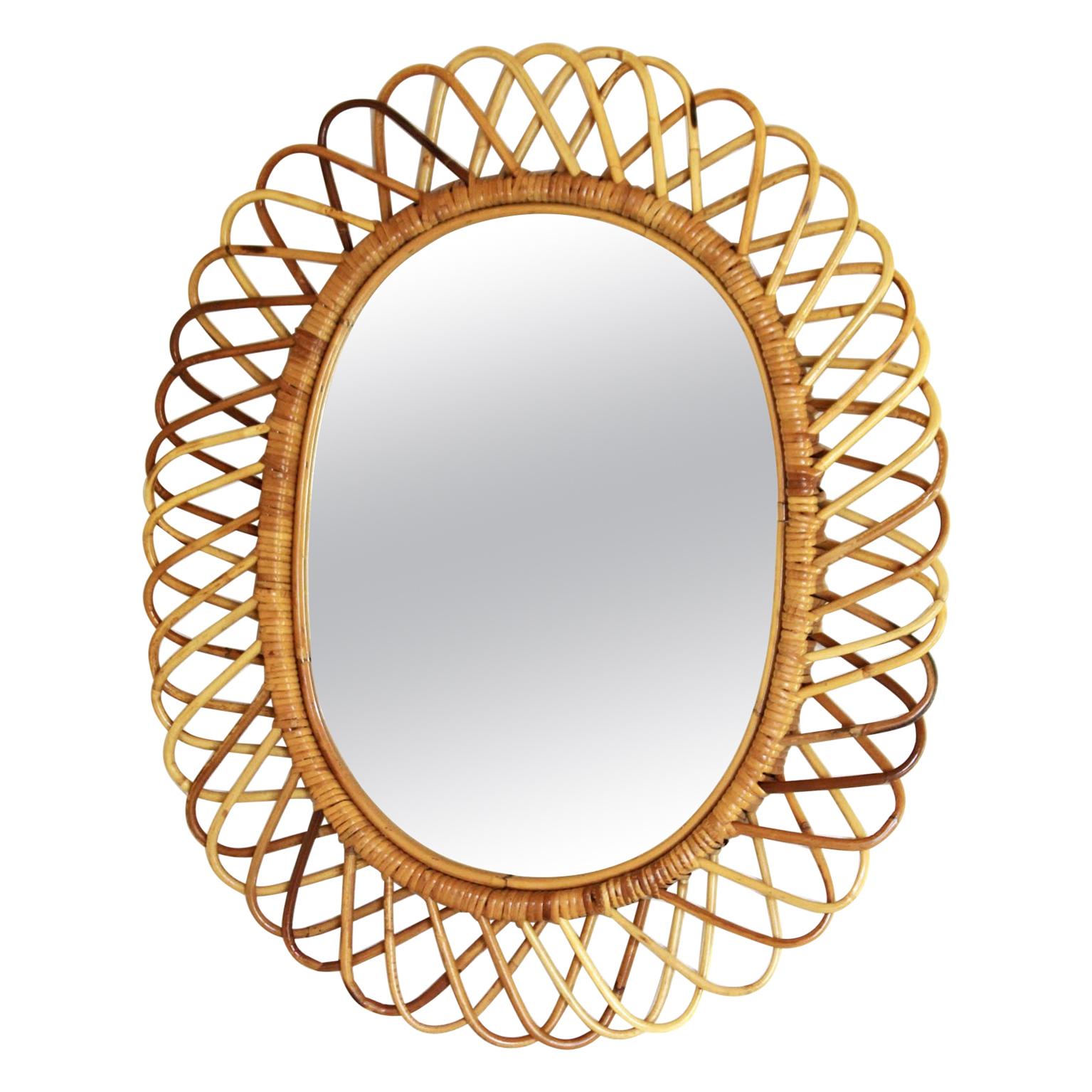 1960s Vintage Bamboo Mirror by Franco Albini
