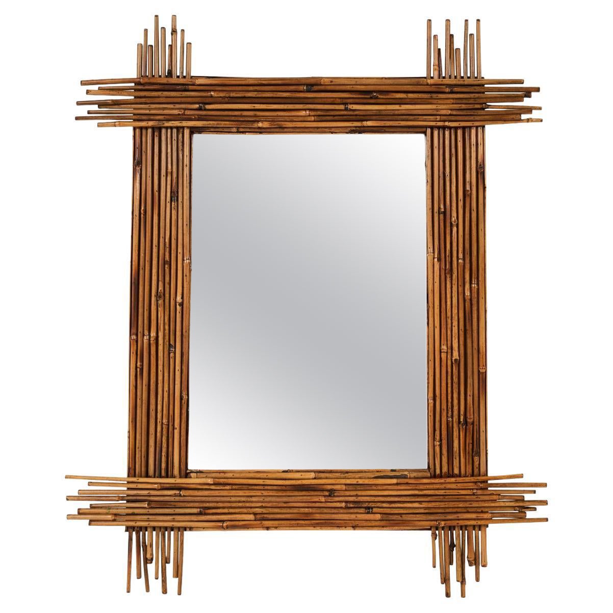 Miroir vintage en bambou des années 1960, sud de la France