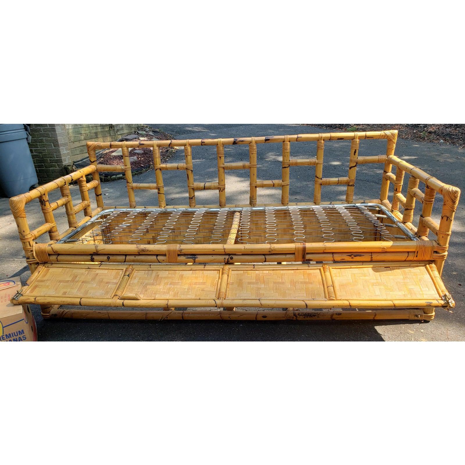 1960s Vintage Bamboo Sofa /  Day Bed With Gated Underneath Storage Area For Sale 1