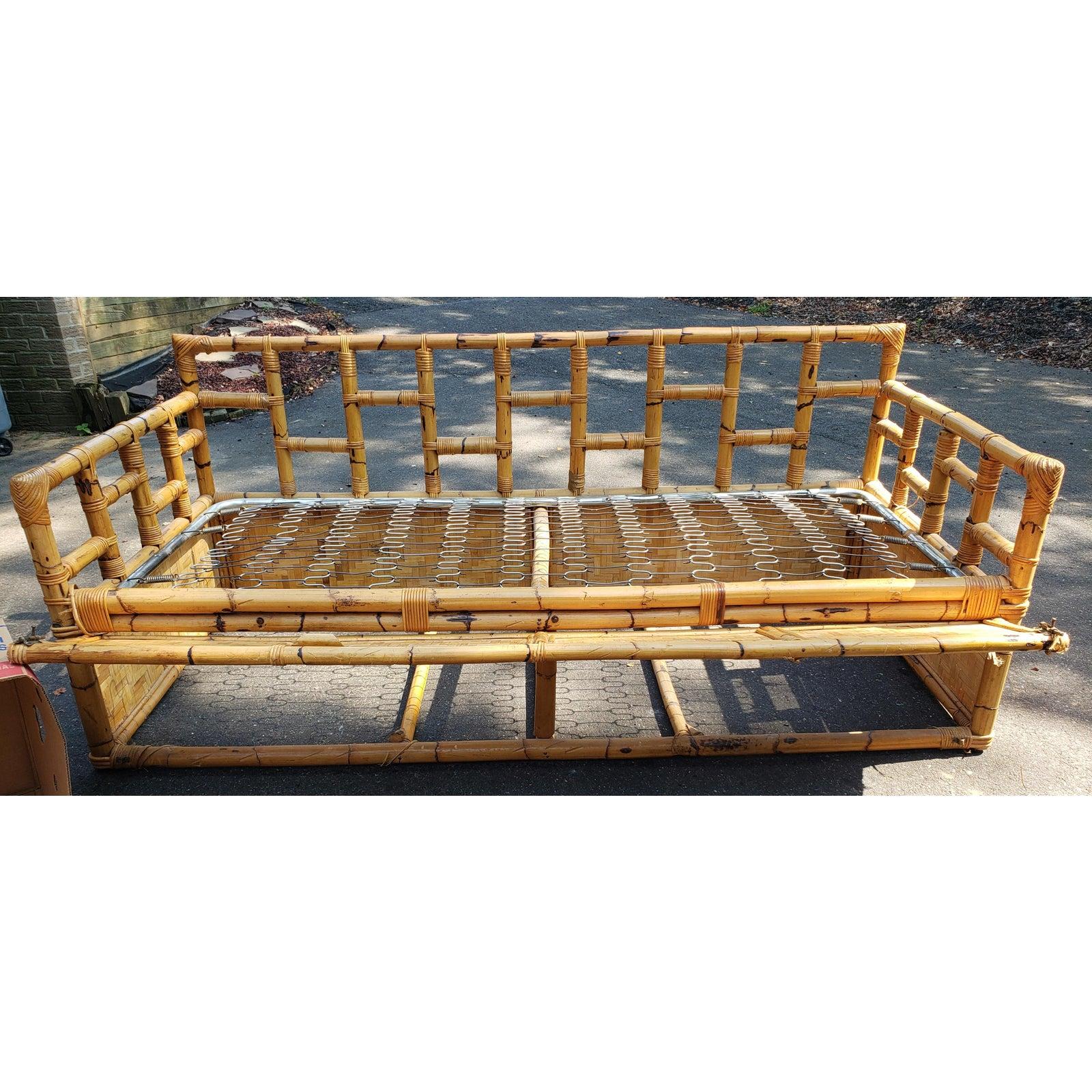 1960s Vintage Bamboo Sofa /  Day Bed With Gated Underneath Storage Area For Sale 2
